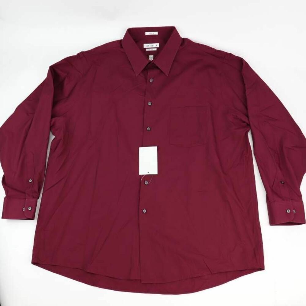 Van Heusen Mens Dress Shirt Red Point Collar Pocket No Iron 18 34/35 New